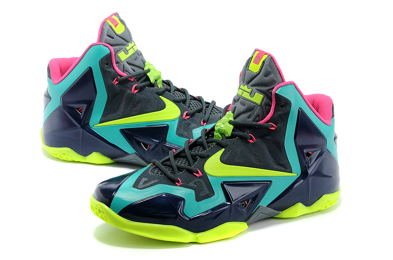 Latest Nike Lebron James 11 Shoes Black Blue Green - Click Image to Close