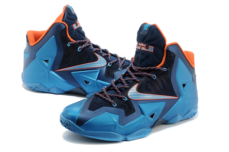 Latest Nike Lebron James 11 Shoes Black Blue Orange - Click Image to Close