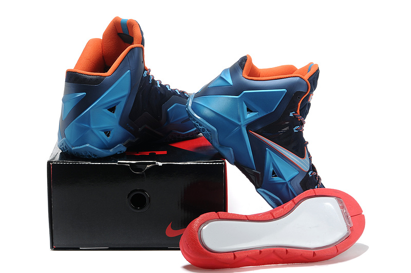 Latest Nike Lebron James 11 Shoes Black Blue Orange - Click Image to Close