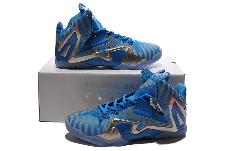 Latest Nike Lebron James 11 Shoes Elite Blue Gold - Click Image to Close