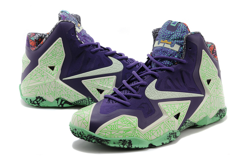 Latest Nike Lebron James 11 Shoes Purple Light Green - Click Image to Close