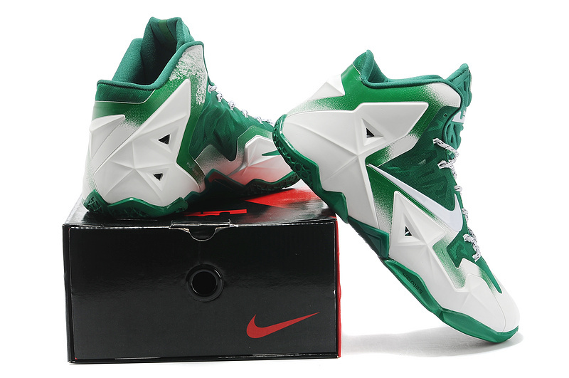 Latest Nike Lebron James 11 Shoes White Green - Click Image to Close