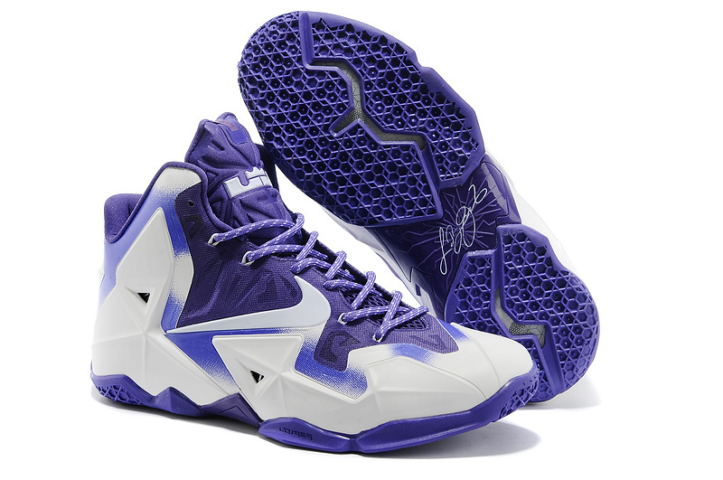 Latest Nike Lebron James 11 Shoes White Purple - Click Image to Close