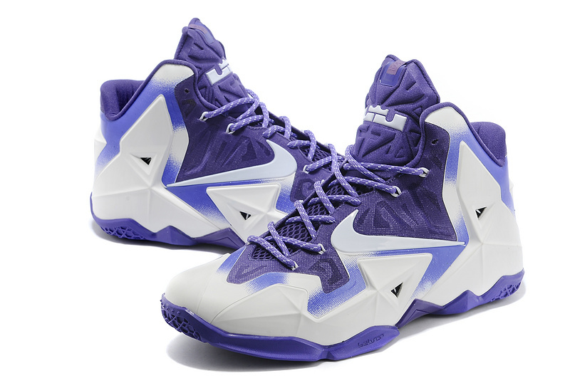 Latest Nike Lebron James 11 Shoes White Purple - Click Image to Close
