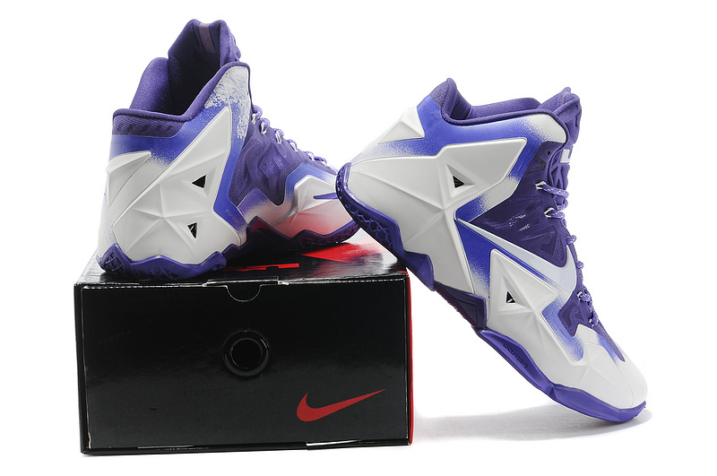 Latest Nike Lebron James 11 Shoes White Purple - Click Image to Close