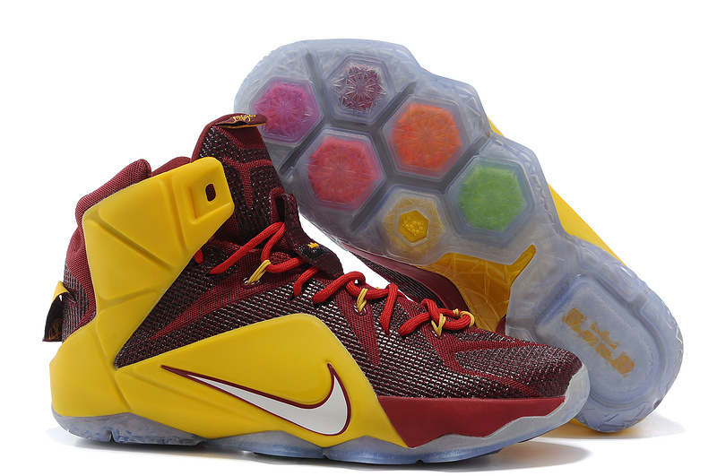 Nike Lebron James 12 Blue Wine Red Yellow Basketball Shoes