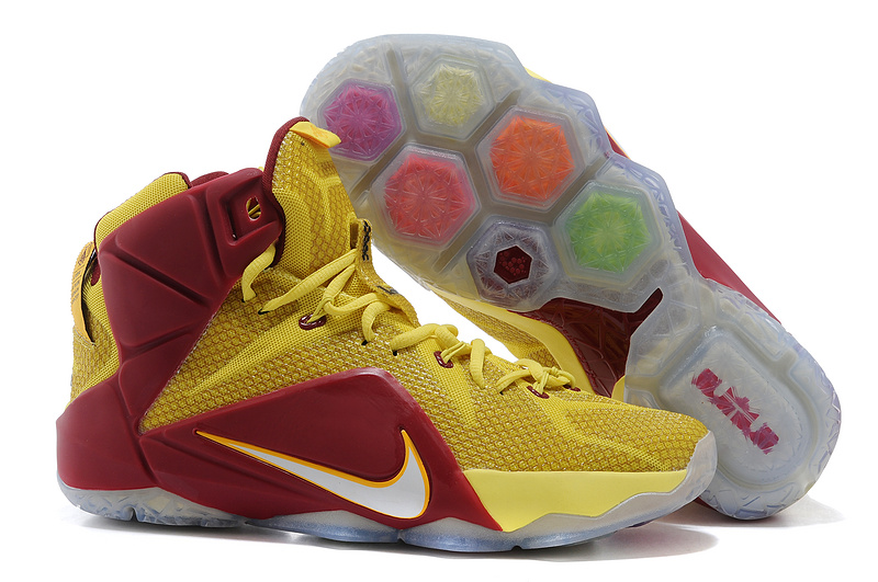 Nike Lebron James 12 Blue Yellow Wine Red Basketball Shoes - Click Image to Close