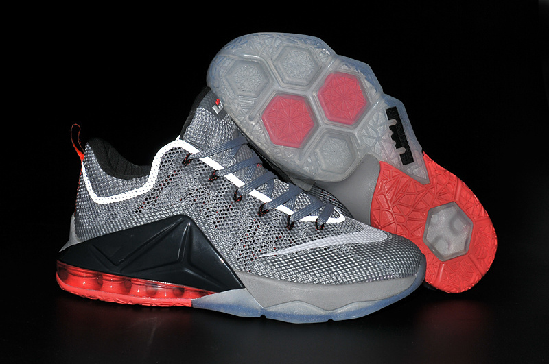 Nike Lebron 12 Low Grey Black Red Shoes - Click Image to Close