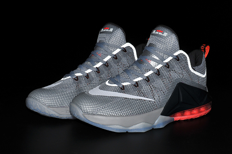 Nike Lebron 12 Low Grey Black Red Shoes - Click Image to Close