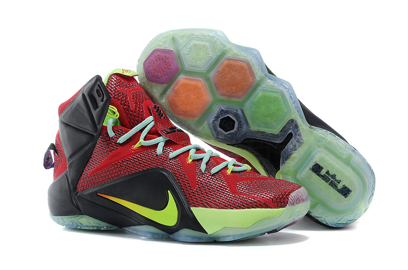 Nike Lebron James 12 Red Black Green Basketball Shoes - Click Image to Close