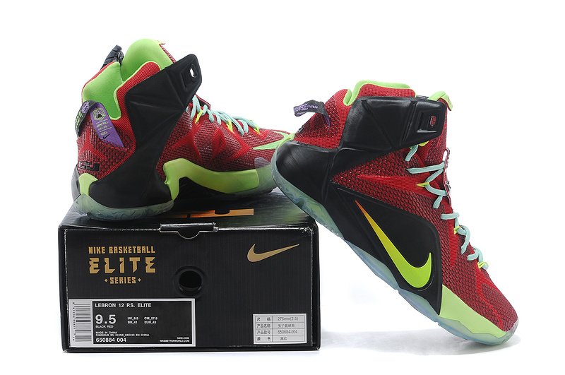 Nike Lebron James 12 Red Black Green Basketball Shoes - Click Image to Close