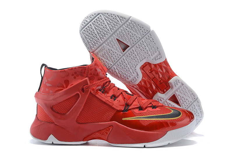 Nike Lebron 13 Chinese Red Gold White Shoes - Click Image to Close