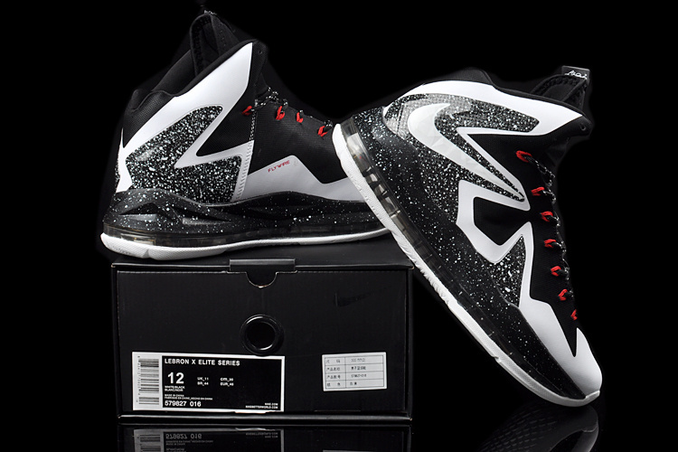 Nike Lebron James 10 Shoes Elite Black White Red - Click Image to Close