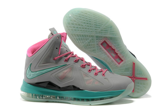 Lebron James 10 Midnight Shoes Grey Blue Pink - Click Image to Close