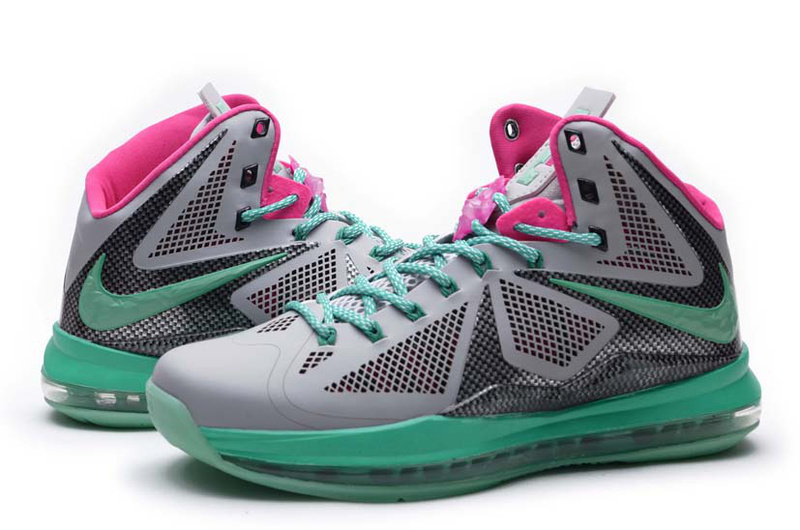 Lebron James 10 Midnight Shoes Grey Green Pink