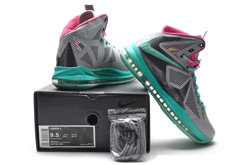 Lebron James 10 Midnight Shoes Grey Green Pink