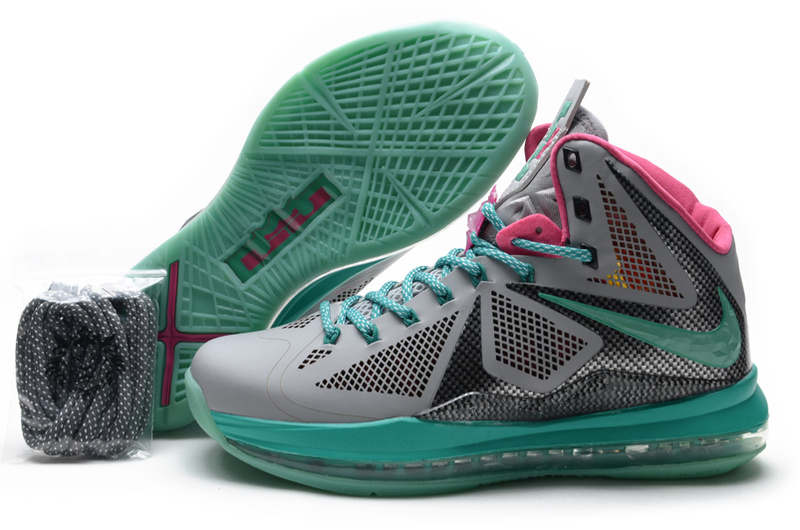 Lebron James 10 Midnight Shoes Grey Green Pink