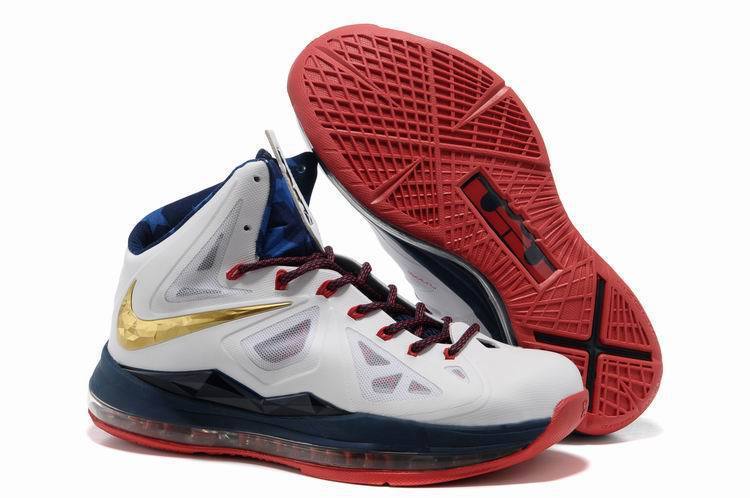 Nike Lebron James 10 White Blue Red Gold For Women - Click Image to Close