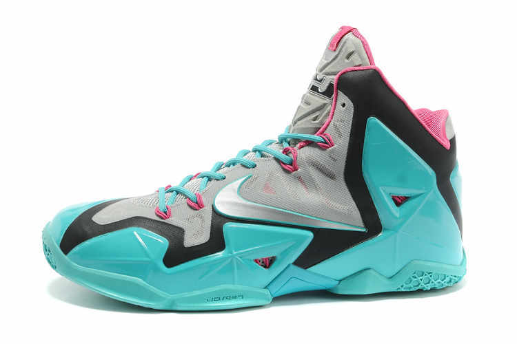 Lebron James 11 Grey Black Light Blue Basketball Shoes - Click Image to Close