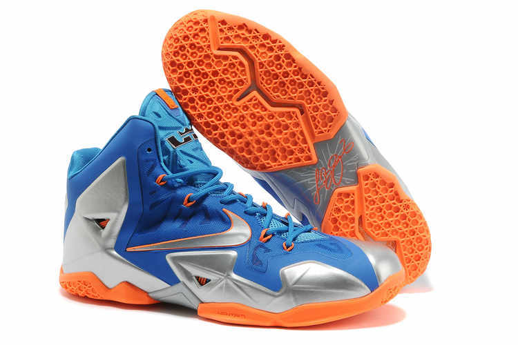 Nike Lebron 11 Shoes Light Blue Silver Orange - Click Image to Close