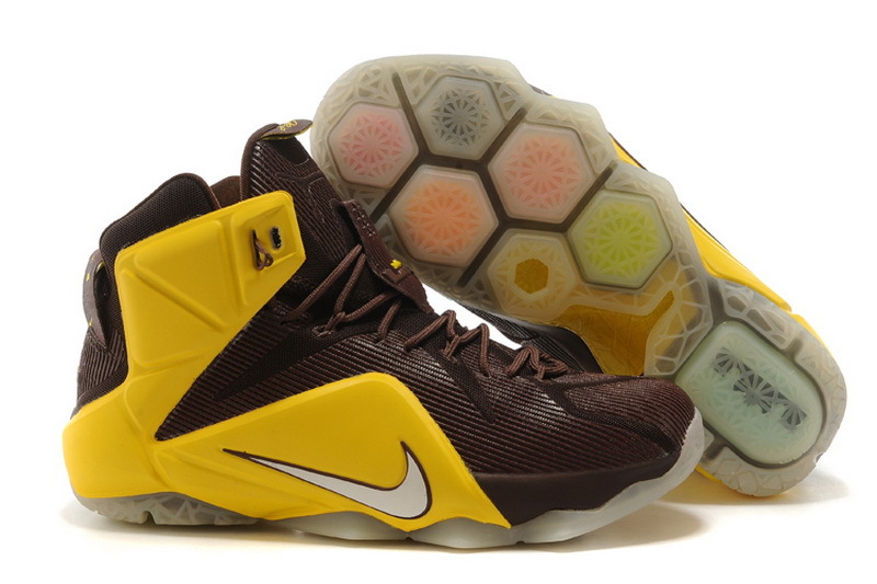 Nike Lebron James 12 Brown Yellow Shoes - Click Image to Close