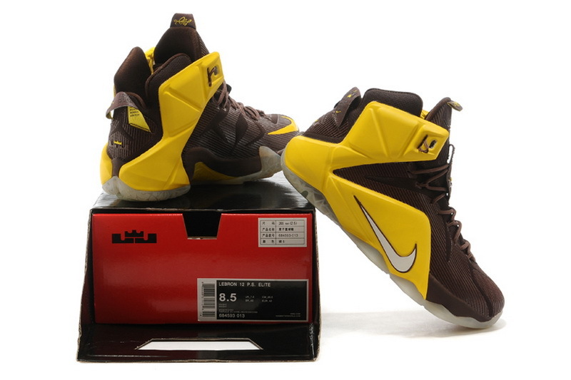 Nike Lebron James 12 Brown Yellow Shoes - Click Image to Close