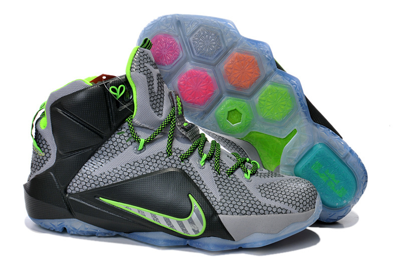 Nike Lebron James 12 Grey Black Green Shoes - Click Image to Close