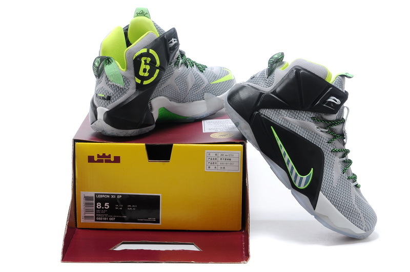 Nike Lebron James 12 Grey Black Green Shoes - Click Image to Close