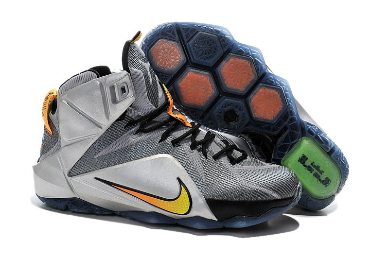 Nike Lebron James 12 Grey Black Silver Yellow Shoes - Click Image to Close