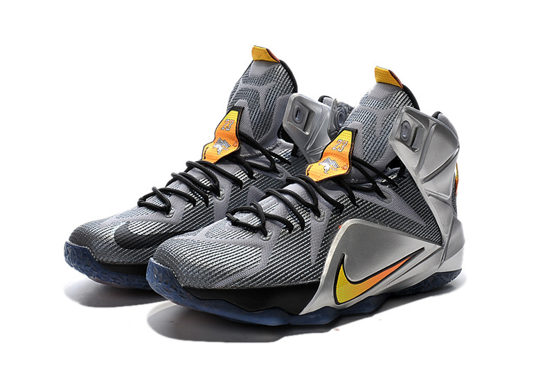 Nike Lebron James 12 Grey Black Silver Yellow Shoes - Click Image to Close