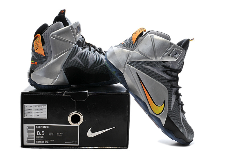 Nike Lebron James 12 Grey Black Silver Yellow Shoes