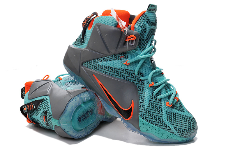 Nike Lebron James 12 Grey Green Orange Basketball Shoes