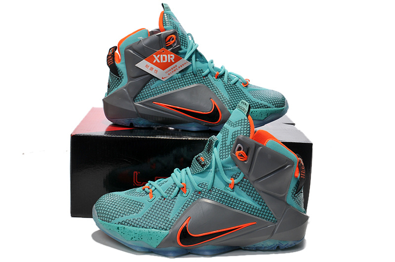 Nike Lebron James 12 Grey Green Orange Basketball Shoes - Click Image to Close