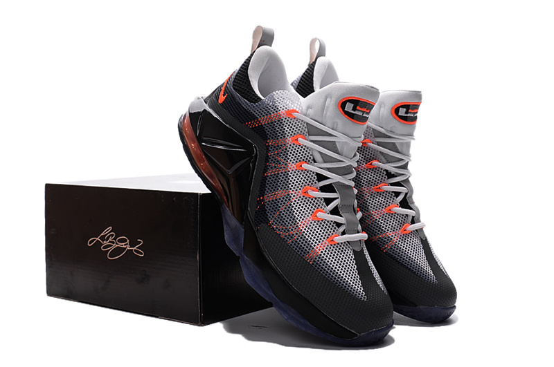 Nike Lebron James 12 Low Grey Black Redish Orange Shoes - Click Image to Close