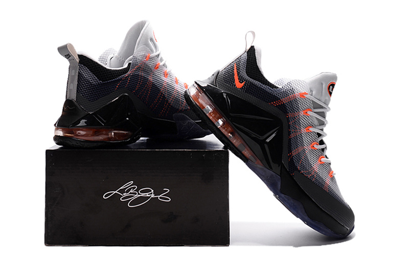 Nike Lebron James 12 Low Grey Black Redish Orange Shoes - Click Image to Close