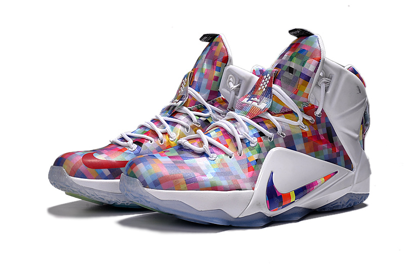 Nike Lebron James 12 Rainbow White Colorful Shoes - Click Image to Close