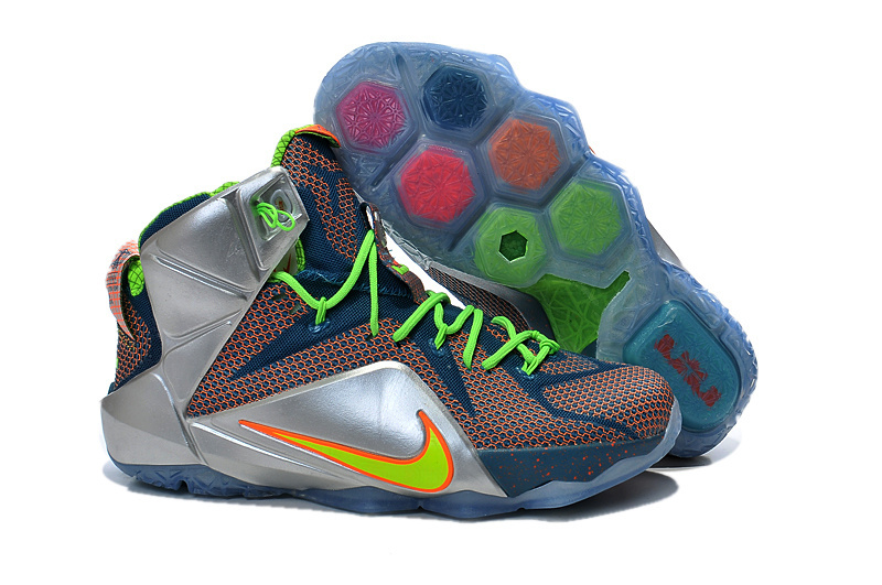 Nike Lebron James 12 Red Blue Silver Green Shoes - Click Image to Close