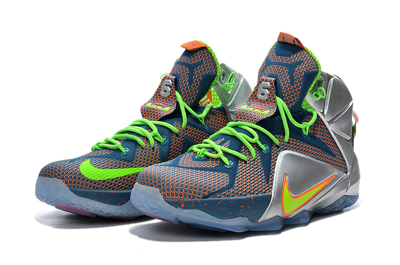 Nike Lebron James 12 Red Blue Silver Green Shoes - Click Image to Close