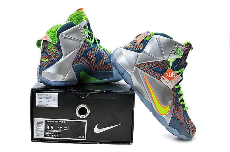 Nike Lebron James 12 Red Blue Silver Green Shoes - Click Image to Close