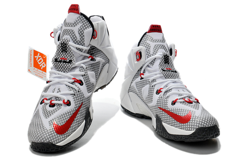 Nike Lebron James 12 White Grey Red Basketball Shoes