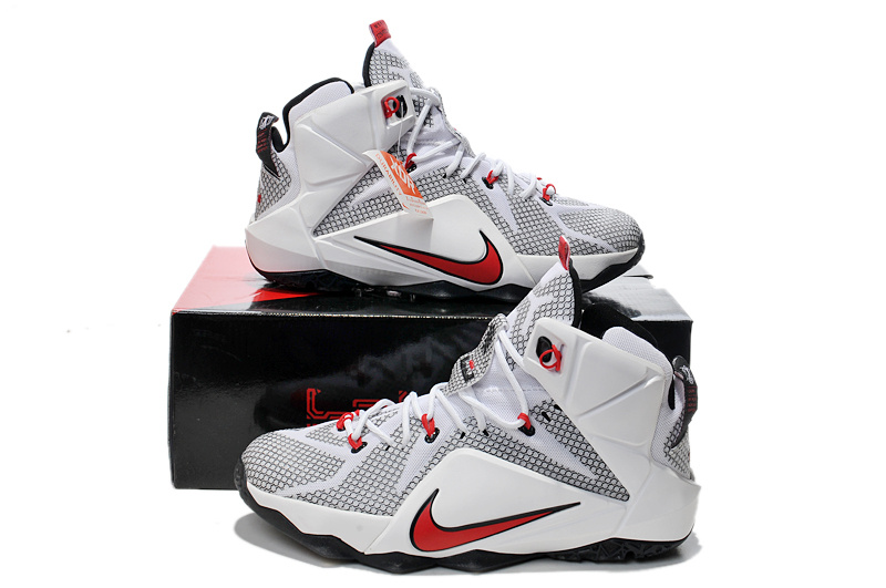 Nike Lebron James 12 White Grey Red Basketball Shoes