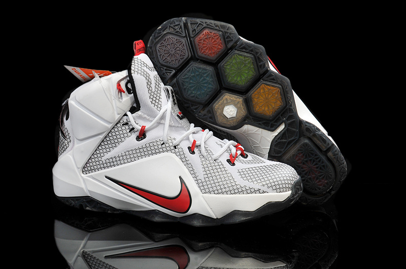 Nike Lebron James 12 White Grey Red For Kid - Click Image to Close