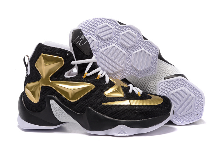 Nike Lebron James 13 Black Black White Gold Shoes - Click Image to Close