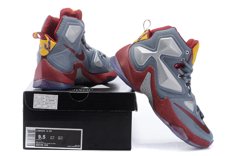 Nike Lebron James 13 Cavalier Grey Red Shoes - Click Image to Close