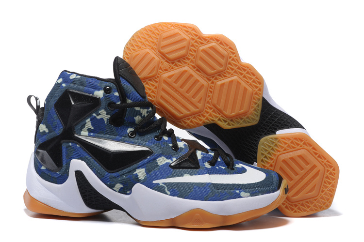 Nike Lebron James 13 Elite Camo Blue White Yellow Shoes - Click Image to Close