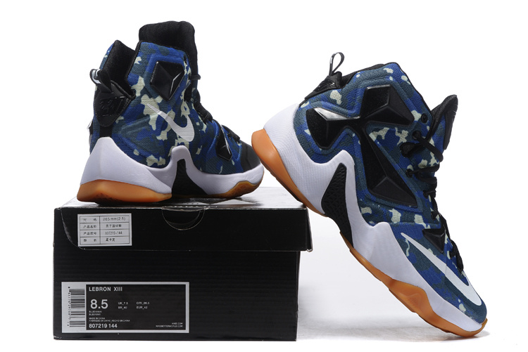 Nike Lebron James 13 Elite Camo Blue White Yellow Shoes - Click Image to Close