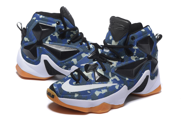 Nike Lebron James 13 Elite Camo Blue White Yellow Shoes - Click Image to Close