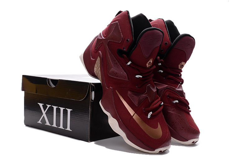 Nike Lebron James 13 Wine Red Gold Shoes