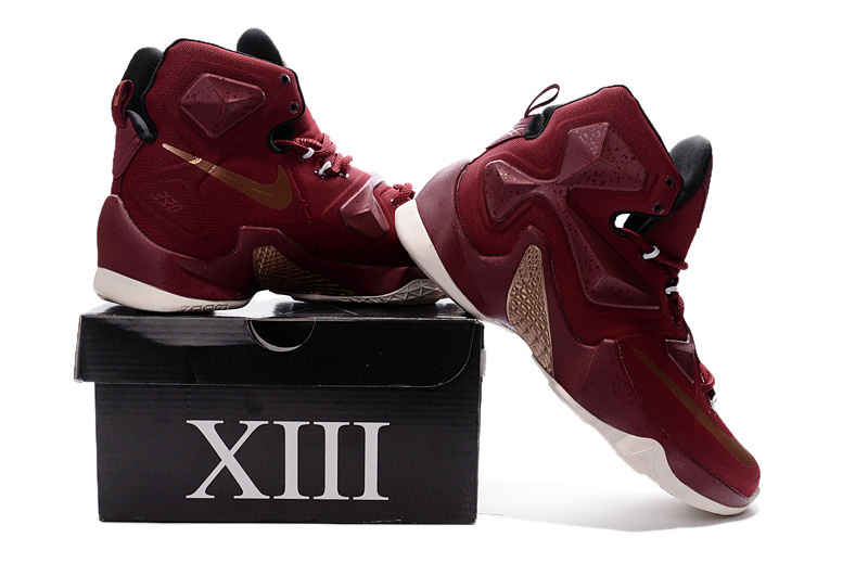 Nike Lebron James 13 Wine Red Gold Shoes - Click Image to Close
