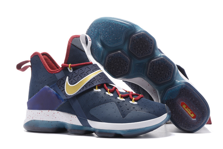 Nike Lebron James 14 American Captain Deep Blue Gold Red Shoes - Click Image to Close